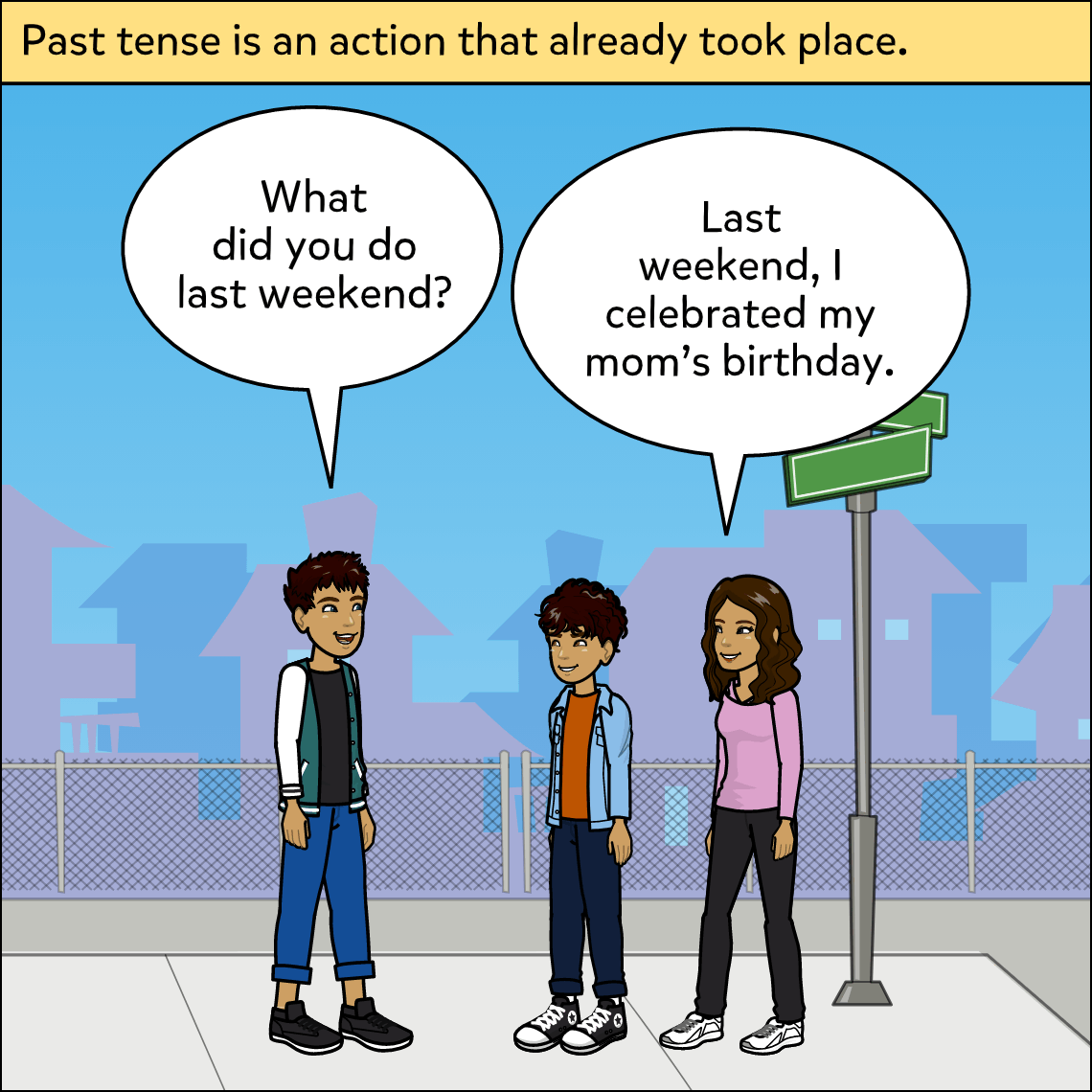 Verb Tenses - Exemplar comic #2, panel 1